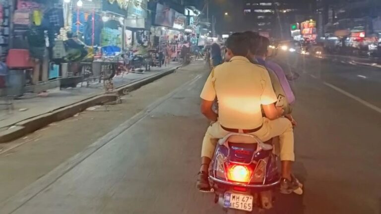 ‘What do you mean rules?’: Netizens sarcastically react after Mumbai cop caught riding triple seat with helmetless biker on police-labelled bike