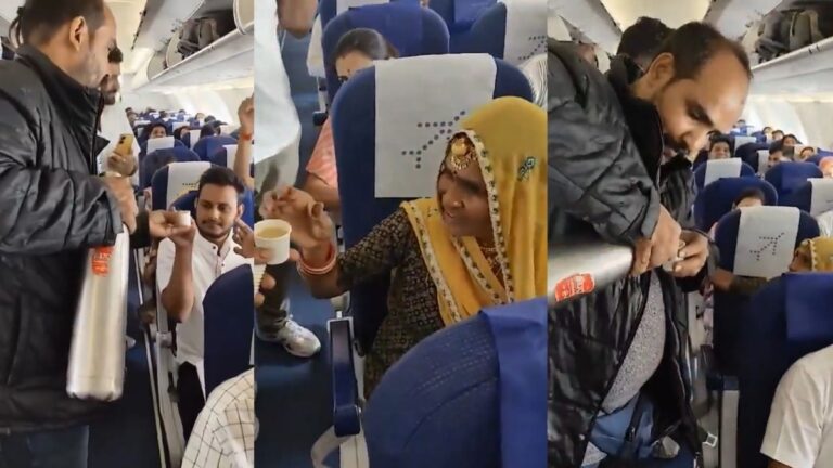 WATCH: ‘Indian railways feel in IndiGo’: Passenger seen serving tea on flight while singing