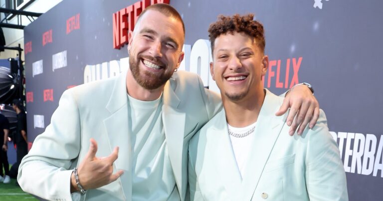 Travis Kels and Patrick Mahoms share the sweet moment after Super Bowl