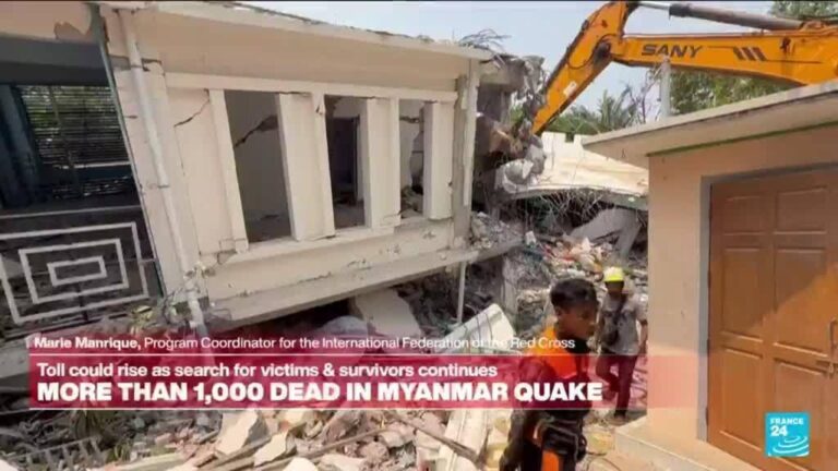 As the death toll in Myanmar increases rescue operations and the ambulance of the Red Cross