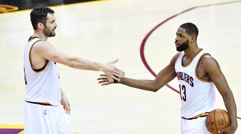 Tristan Thompson comforted by Kevin Law after his dad’s death